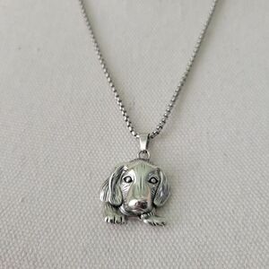 Dachshund Pendant Necklace Silver Tone Chain Stainless Steel Dachshund Dog 22"